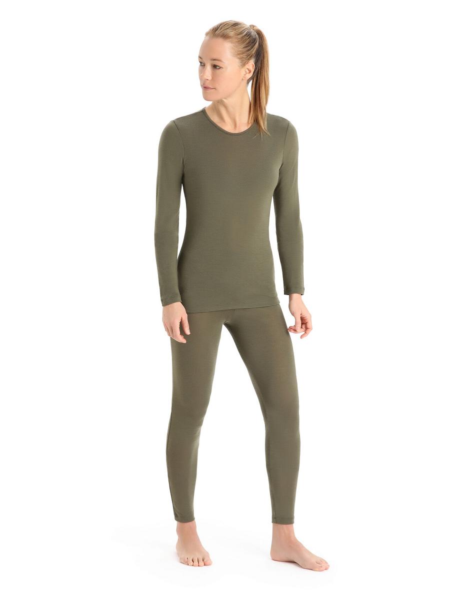 Women's Icebreaker Merino 175 Everyday Long Sleeve Crewe Thermal Top One Piece & Sets Loden | CA 1169JPQJ